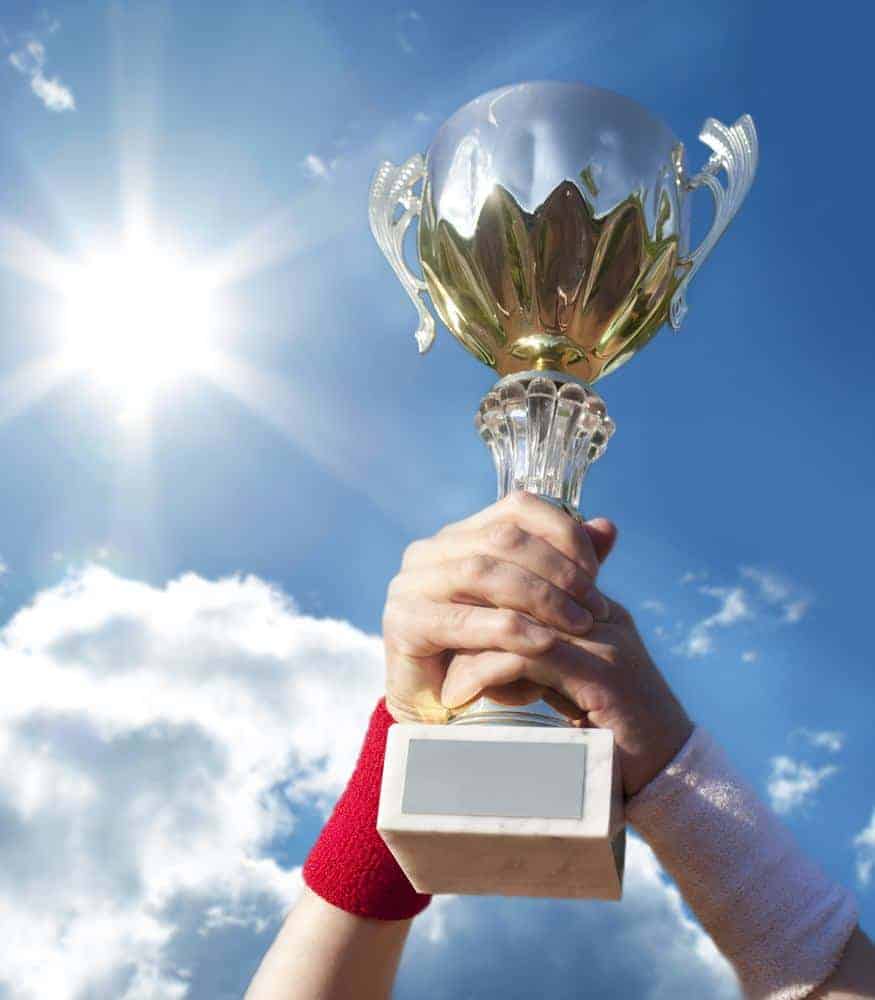 Sports trophy being held up