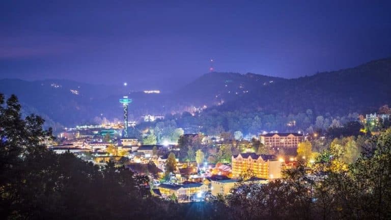 The glittering city of Gatlinburg at night