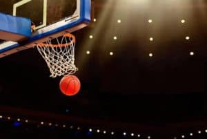 Basketball going into the basket at the Gatlinburg basketball camp at Rocky Top Sports World.