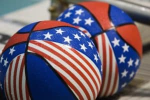 Basketballs with stars and stripes and patriotic colors.