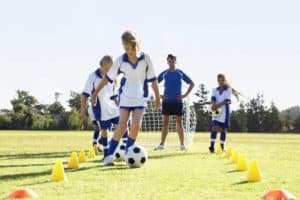 Kids training at a Smoky Mountain soccer camp.