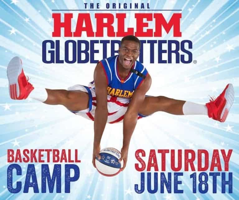 Promotional image for the Harlem Globetrotters Smoky Mountain Basketball Camp.