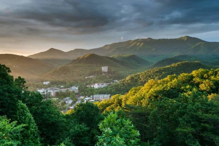 The city of Gatlinburg in the Smoky Mountains.