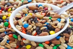 A bowl of trail mix.