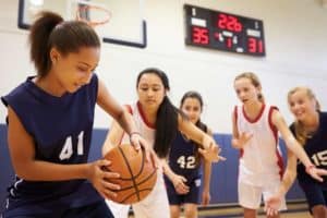 A girls basketball game.