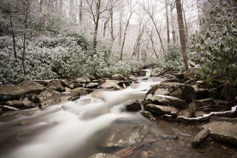 river along the Chimney Tops Trail in the winter