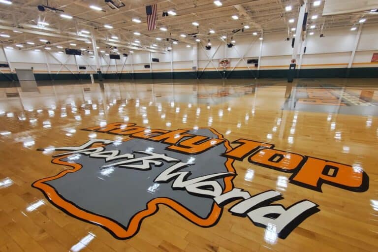 The indoor venue at Rocky Top Sports World with 6 basketball courts.