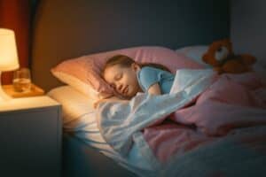 little girl sleeping in bed